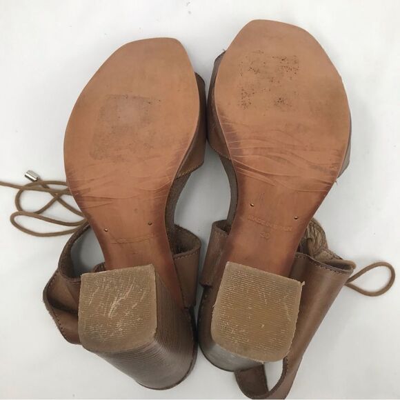 Five Worlds Brown Leather Lace Tie Stacked Heel Platform Sandals - Picture 13 of 16